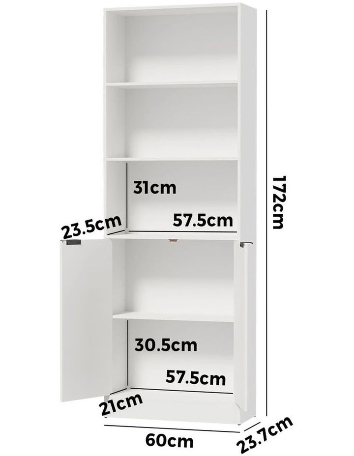 Oikiture Tall Bookcase Display Shelf 2 Door Adjustable Storage Cabinet White image 3