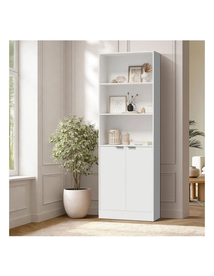 Oikiture Tall Bookcase Display Shelf 2 Door Adjustable Storage Cabinet White image 4