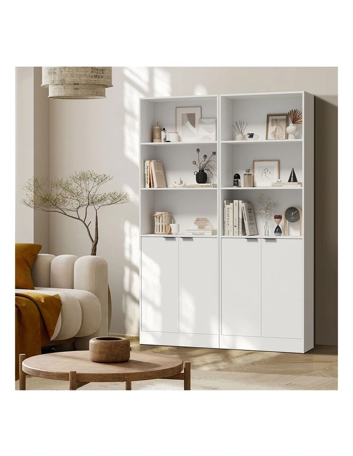 Oikiture Tall Bookcase Display Shelf 2 Door Adjustable Storage Cabinet White image 5