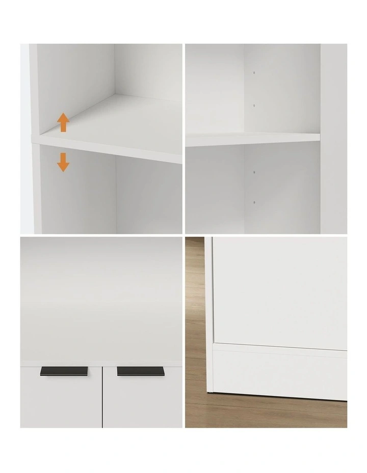 Oikiture Tall Bookcase Display Shelf 2 Door Adjustable Storage Cabinet White image 6