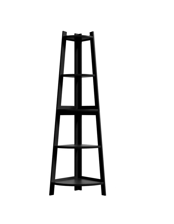 Oikiture Corner Ladder Shelf 5 Tier Home Storage Display Stand Bookshelf Black image 1