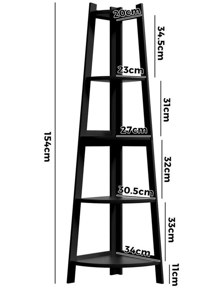 Oikiture Corner Ladder Shelf 5 Tier Home Storage Display Stand Bookshelf Black image 3