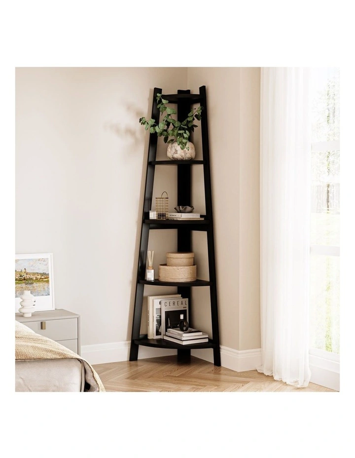 Oikiture Corner Ladder Shelf 5 Tier Home Storage Display Stand Bookshelf Black image 5