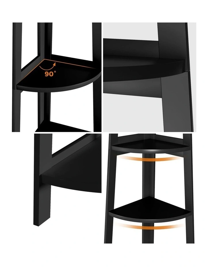 Oikiture Corner Ladder Shelf 5 Tier Home Storage Display Stand Bookshelf Black image 6