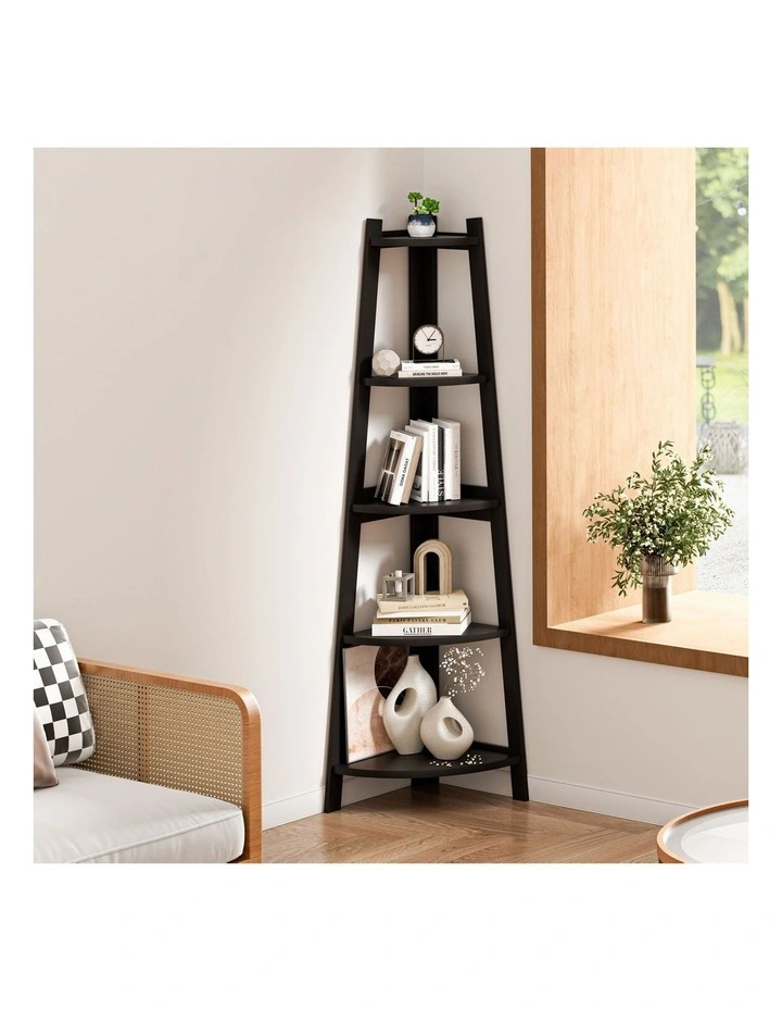 Oikiture Corner Ladder Shelf 5 Tier Home Storage Display Stand Bookshelf Black image 7