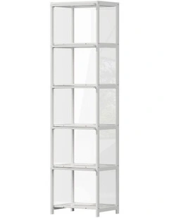 Oikiture Display Cabinet Storage 5-Tier Shelves Bookcase Clear Stand Rack White