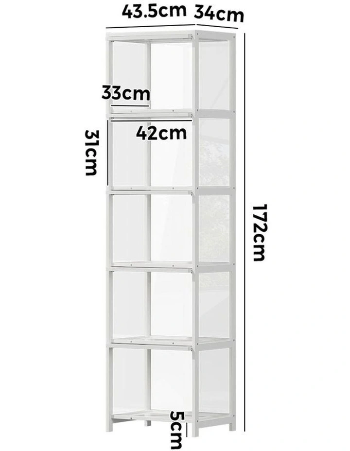 Oikiture Display Cabinet Storage 5-Tier Shelves Bookcase Clear Stand Rack White image 3