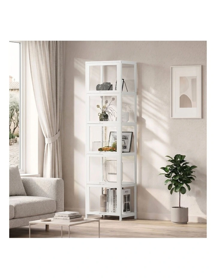 Oikiture Display Cabinet Storage 5-Tier Shelves Bookcase Clear Stand Rack White image 4