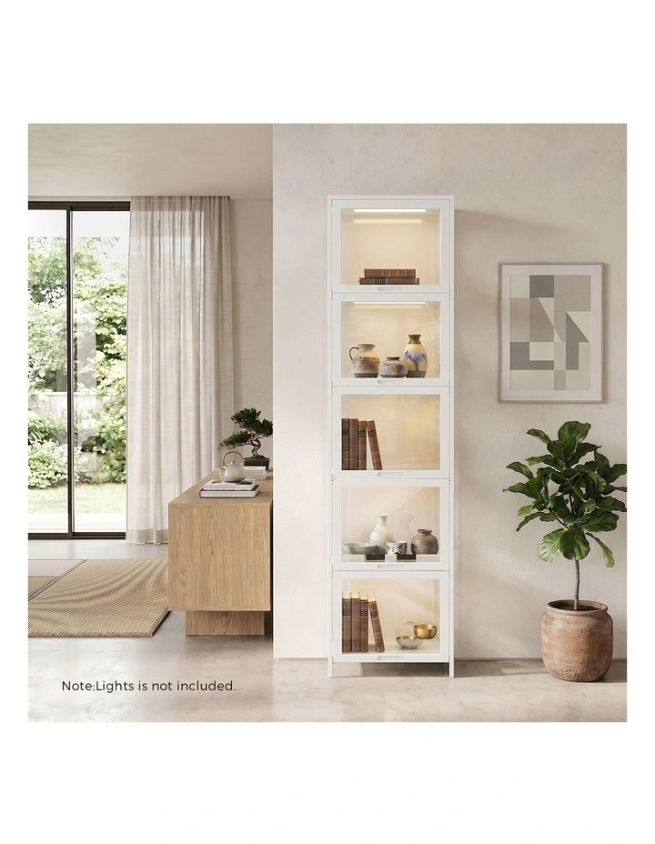 Oikiture Display Cabinet Storage 5-Tier Shelves Bookcase Clear Stand Rack White image 7