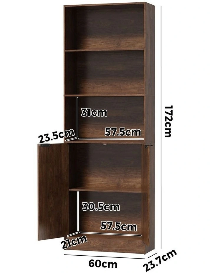 Oikiture Tall Bookcase Display Shelf 2 Door Adjustable Storage Cabinet Walnut image 3