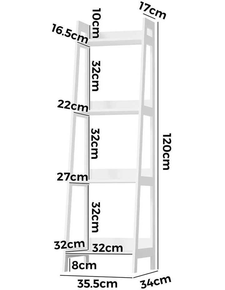 Oikiture Bookshelf 4 Tier Corner Ladder Shelf Home Storage Display Rack White image 3
