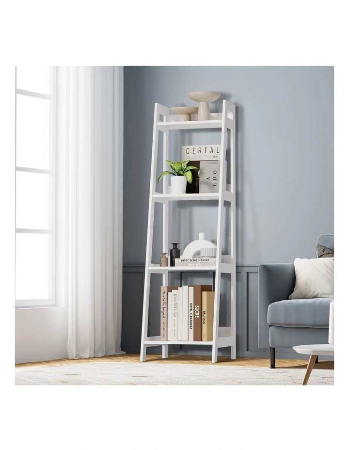 Oikiture Bookshelf 4 Tier Corner Ladder Shelf Home Storage Display Rack White image 4