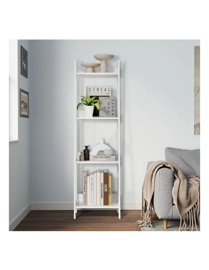 Oikiture Bookshelf 4 Tier Corner Ladder Shelf Home Storage Display Rack White image 5