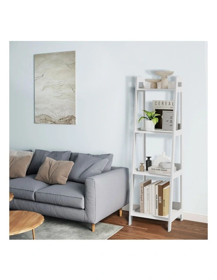 Oikiture Bookshelf 4 Tier Corner Ladder Shelf Home Storage Display Rack White image 7