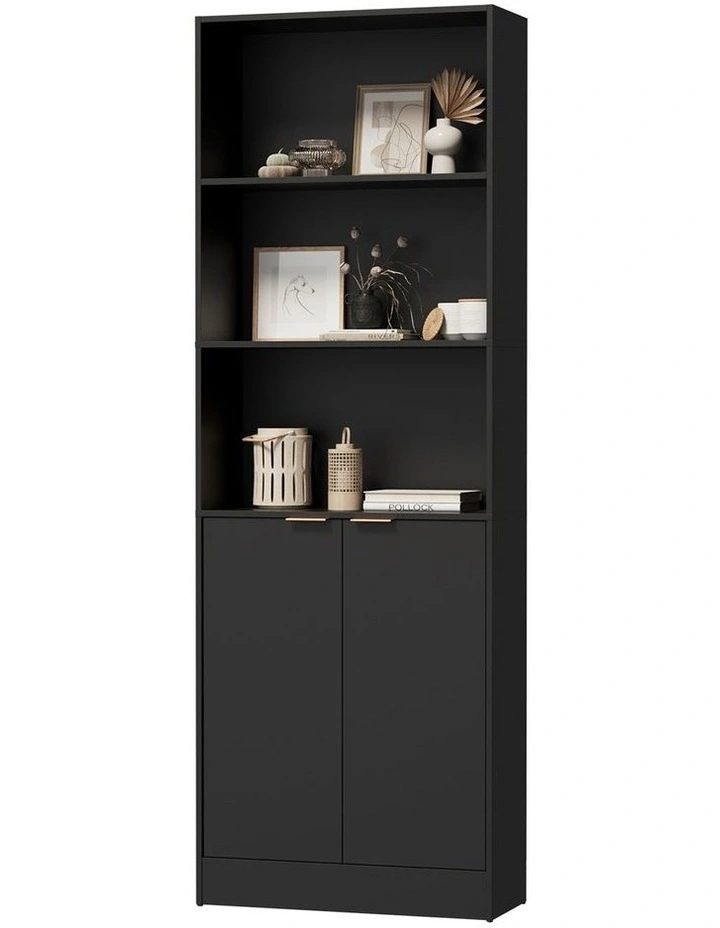 Oikiture Tall Bookcase Display Shelf 2 Door Adjustable Storage Cabinet Black image 1
