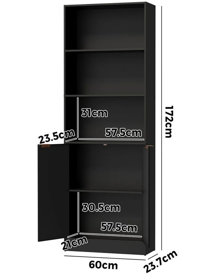 Oikiture Tall Bookcase Display Shelf 2 Door Adjustable Storage Cabinet Black image 3