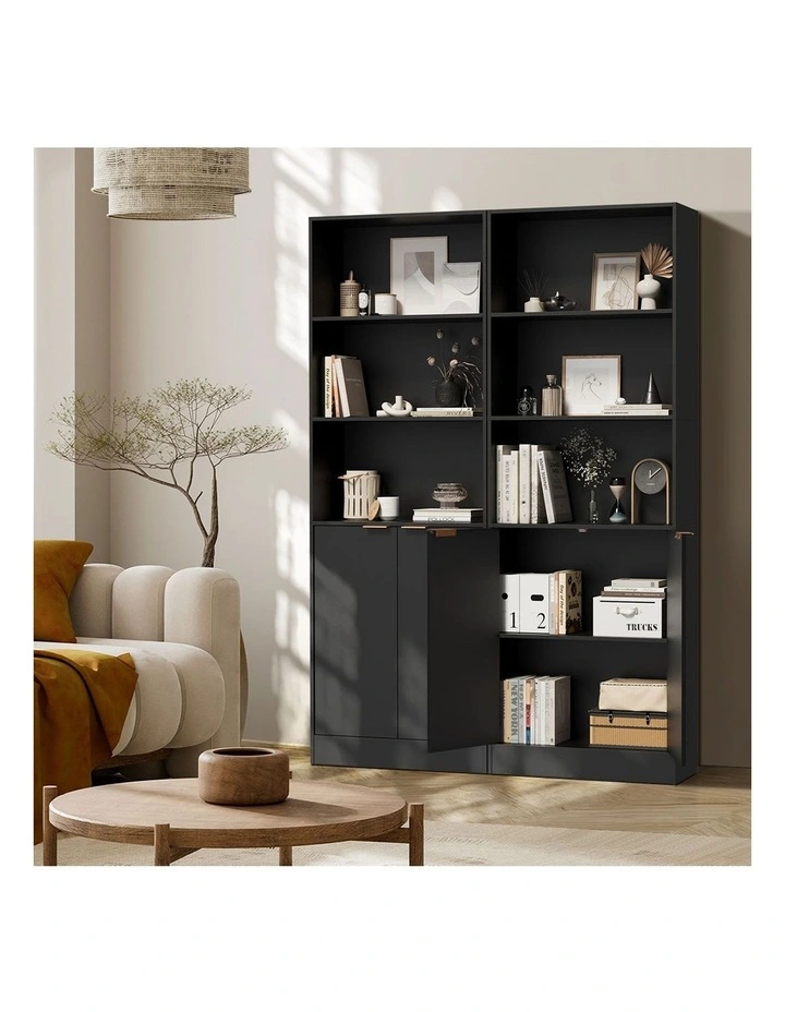 Oikiture Tall Bookcase Display Shelf 2 Door Adjustable Storage Cabinet Black image 5