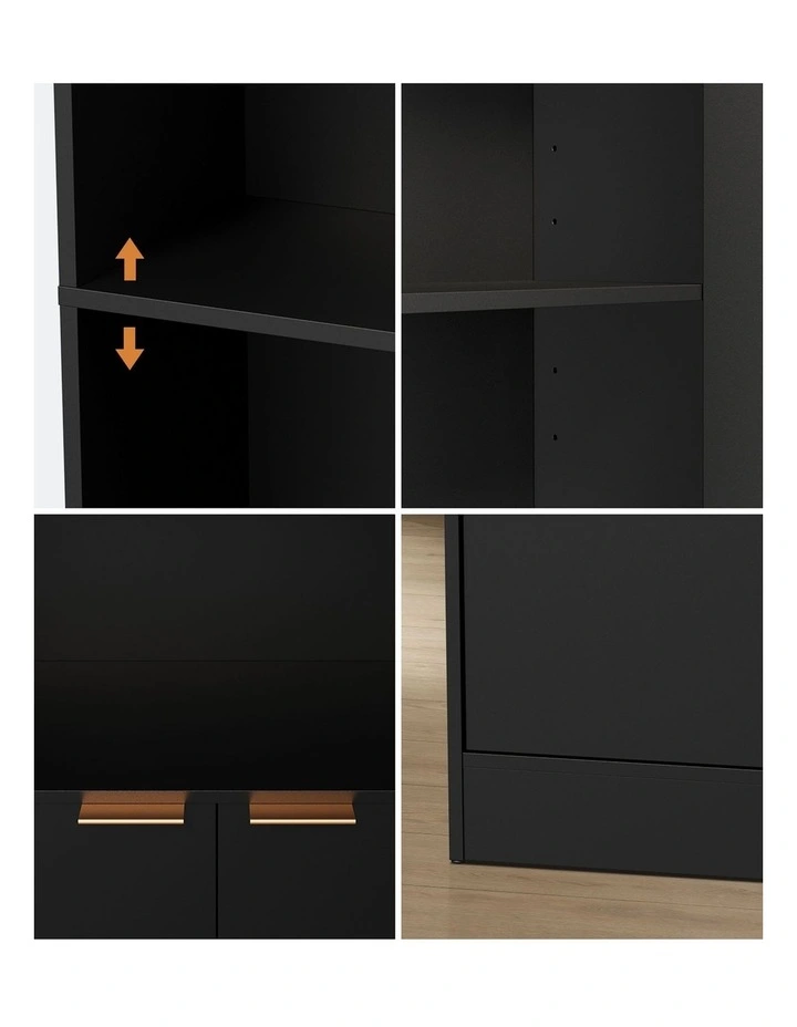 Oikiture Tall Bookcase Display Shelf 2 Door Adjustable Storage Cabinet Black image 6