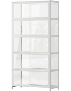 Oikiture Display Cabinet Storage 5-Tier Shelves Tall Clear Bookcase Rack White