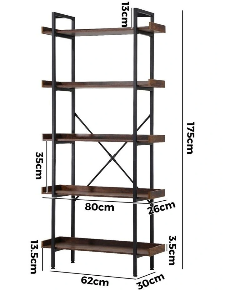 Oikiture Display Shelf 5-Tier Bookshelf Shelves Storage Bookcase Stand Rack 80CM image 3