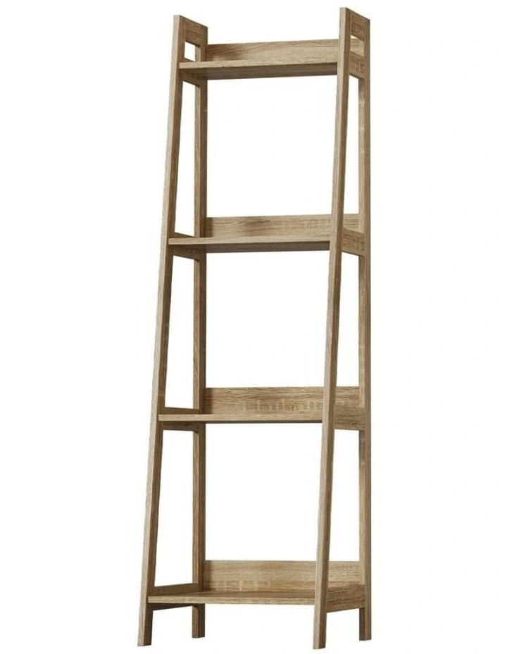 Oikiture Bookshelf 4 Tier Corner Ladder Shelf Home Storage Display Rack Natural image 1
