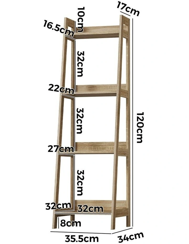 Oikiture Bookshelf 4 Tier Corner Ladder Shelf Home Storage Display Rack Natural image 3