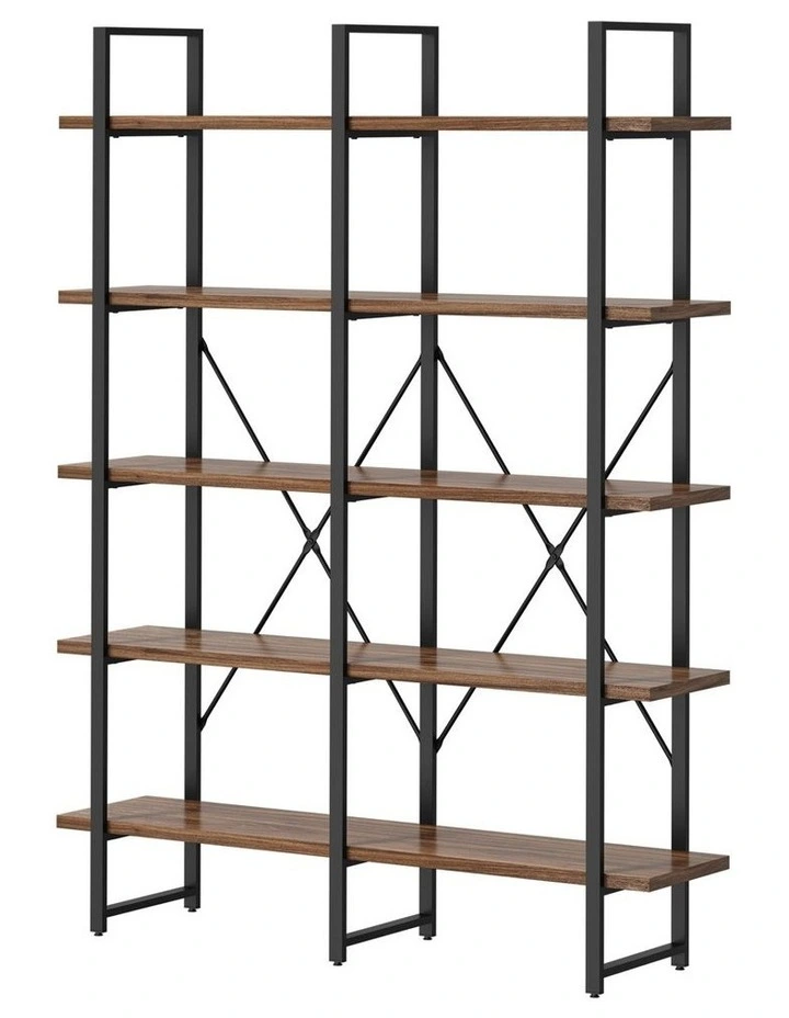 Oikiture 5 Tier Display Shelf Stand Bookshelf Metal Rack Industrial 1.35m image 1