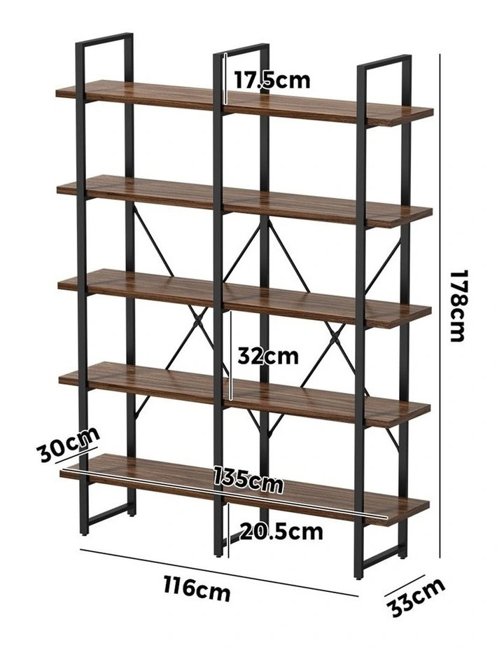 Oikiture 5 Tier Display Shelf Stand Bookshelf Metal Rack Industrial 1.35m image 3