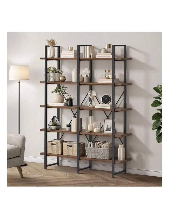 Oikiture 5 Tier Display Shelf Stand Bookshelf Metal Rack Industrial 1.35m image 4