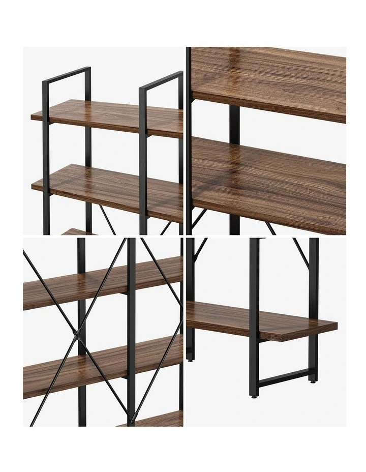 Oikiture 5 Tier Display Shelf Stand Bookshelf Metal Rack Industrial 1.35m image 6