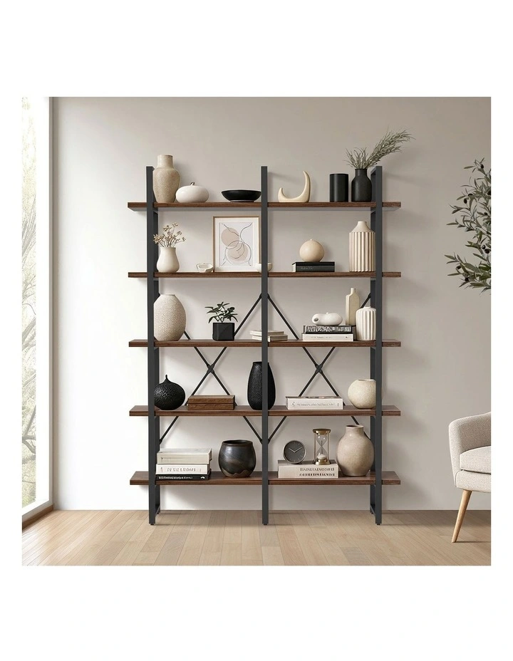 Oikiture 5 Tier Display Shelf Stand Bookshelf Metal Rack Industrial 1.35m image 7