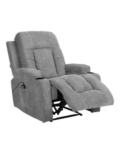 Oikiture Recliner Chair Heated Massage Armchair Lounge Sofa Polyester Grey