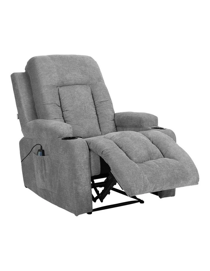 Oikiture Recliner Chair Heated Massage Armchair Lounge Sofa Polyester Grey image 1
