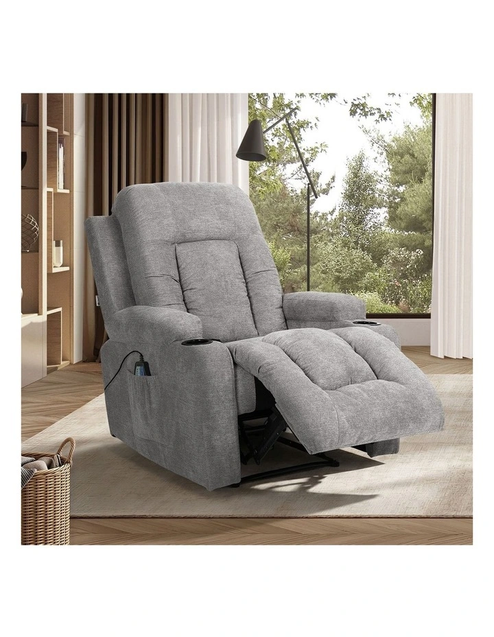Oikiture Recliner Chair Heated Massage Armchair Lounge Sofa Polyester Grey image 4