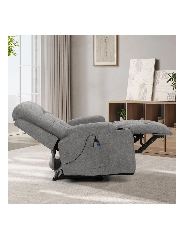 Oikiture Recliner Chair Heated Massage Armchair Lounge Sofa Polyester Grey image 5