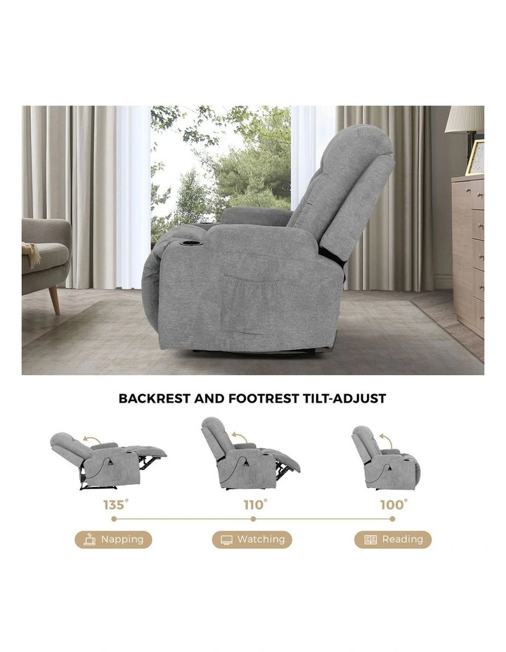 Oikiture Recliner Chair Heated Massage Armchair Lounge Sofa Polyester Grey image 6