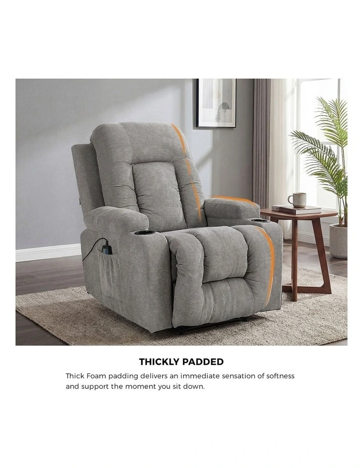 Oikiture Recliner Chair Heated Massage Armchair Lounge Sofa Polyester Grey image 7