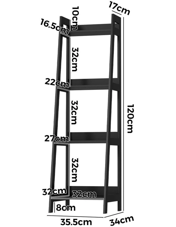 Oikiture Bookshelf 4 Tier Corner Ladder Shelf Home Storage Display Rack Black image 3
