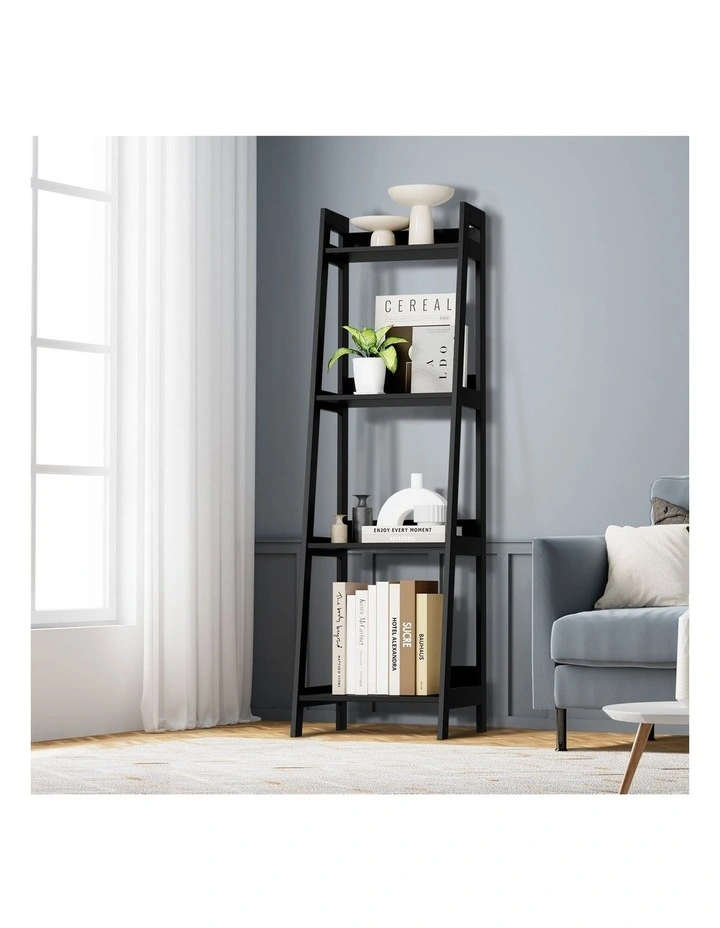 Oikiture Bookshelf 4 Tier Corner Ladder Shelf Home Storage Display Rack Black image 4