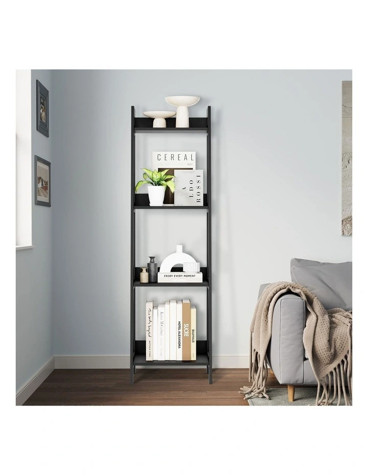 Oikiture Bookshelf 4 Tier Corner Ladder Shelf Home Storage Display Rack Black image 5