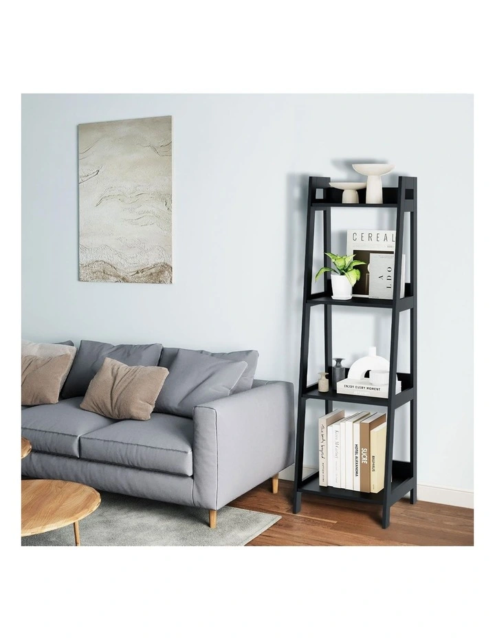Oikiture Bookshelf 4 Tier Corner Ladder Shelf Home Storage Display Rack Black image 7
