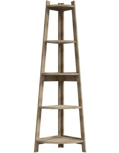 Oikiture Corner Ladder Shelf 5 Tier Home Storage Display Stand Bookshelf Natural