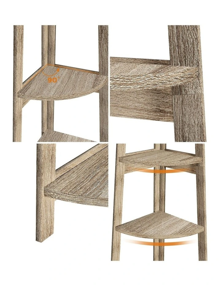 Oikiture Corner Ladder Shelf 5 Tier Home Storage Display Stand Bookshelf Natural image 6
