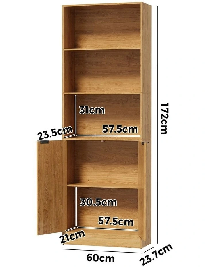 Oikiture Tall Bookcase Display Shelf 2 Door Adjustable Storage Cabinet Natural image 3