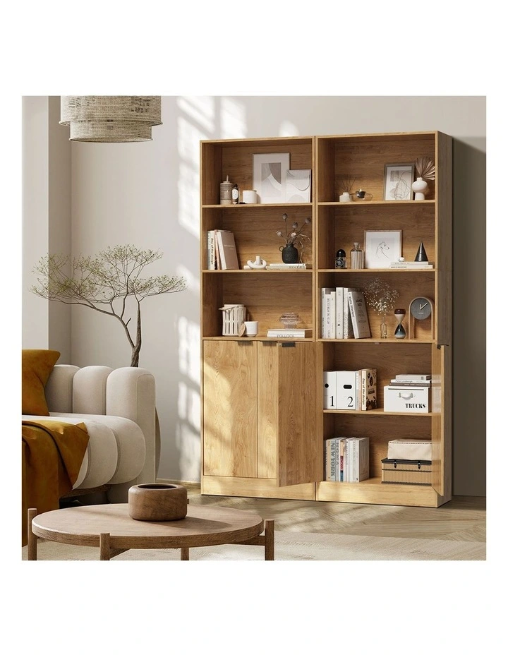 Oikiture Tall Bookcase Display Shelf 2 Door Adjustable Storage Cabinet Natural image 5