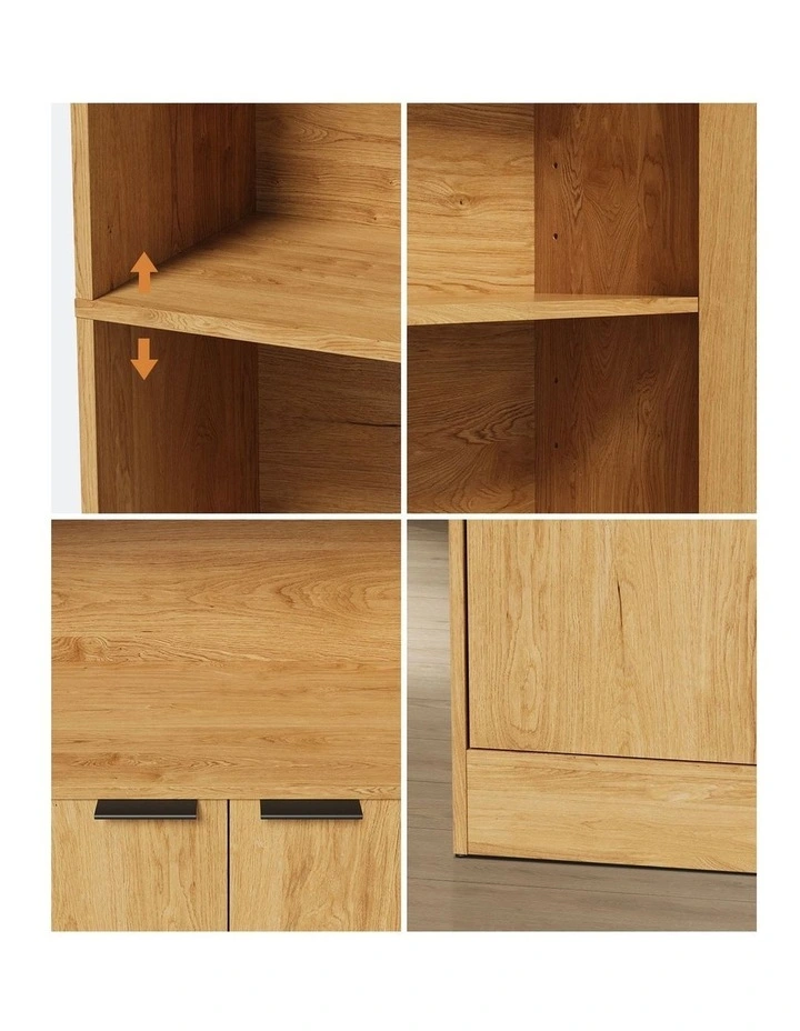 Oikiture Tall Bookcase Display Shelf 2 Door Adjustable Storage Cabinet Natural image 6