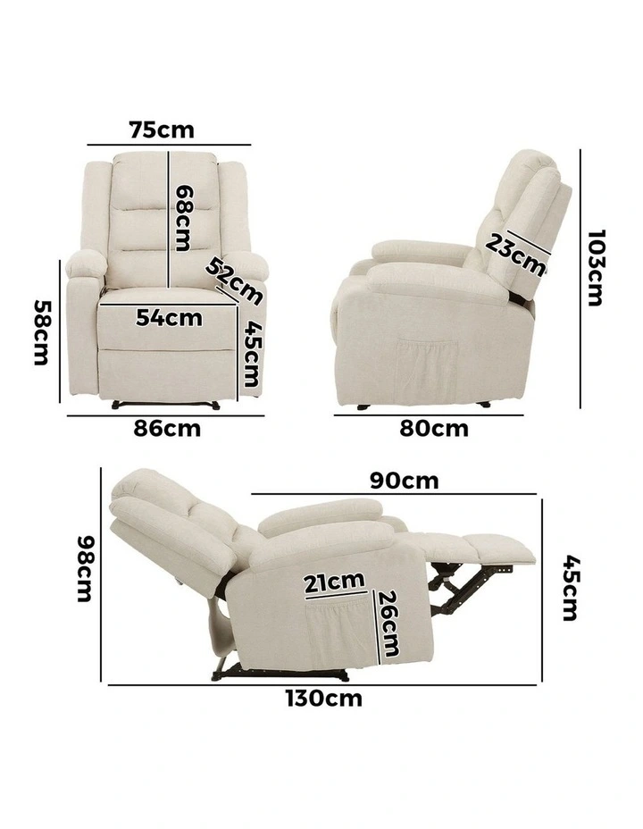 Oikiture Recliner Chair With Side Pocket Polyester Beige image 3