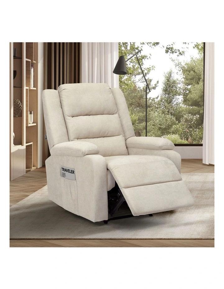 Oikiture Recliner Chair With Side Pocket Polyester Beige image 4