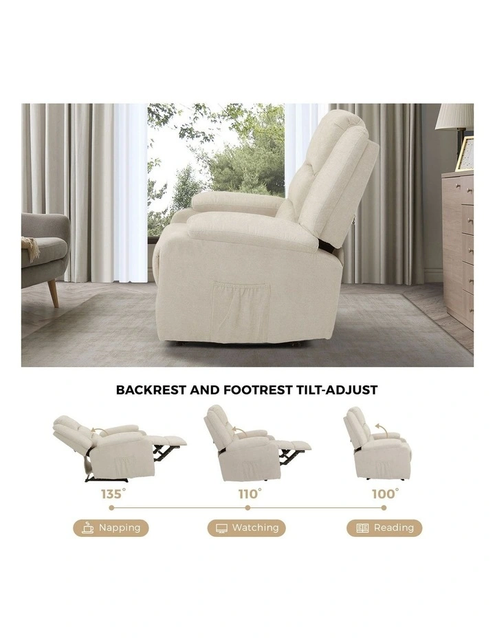Oikiture Recliner Chair With Side Pocket Polyester Beige image 6