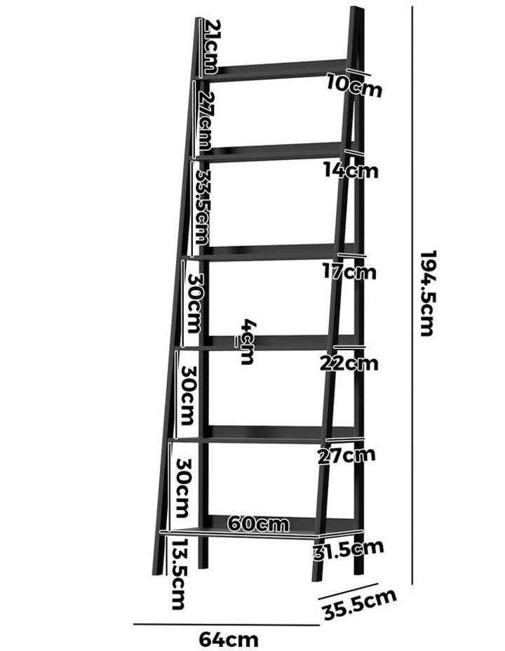Oikiture Bookshelf 6 Tier Corner Ladder Shelf Home Storage Display Rack Black image 3